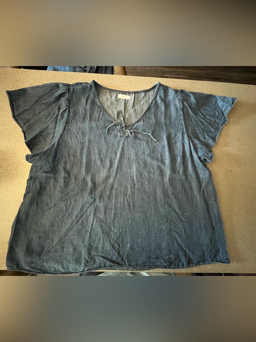 Lauren Conrad Washed Blue Tie-Front V-Neck Women’s Top